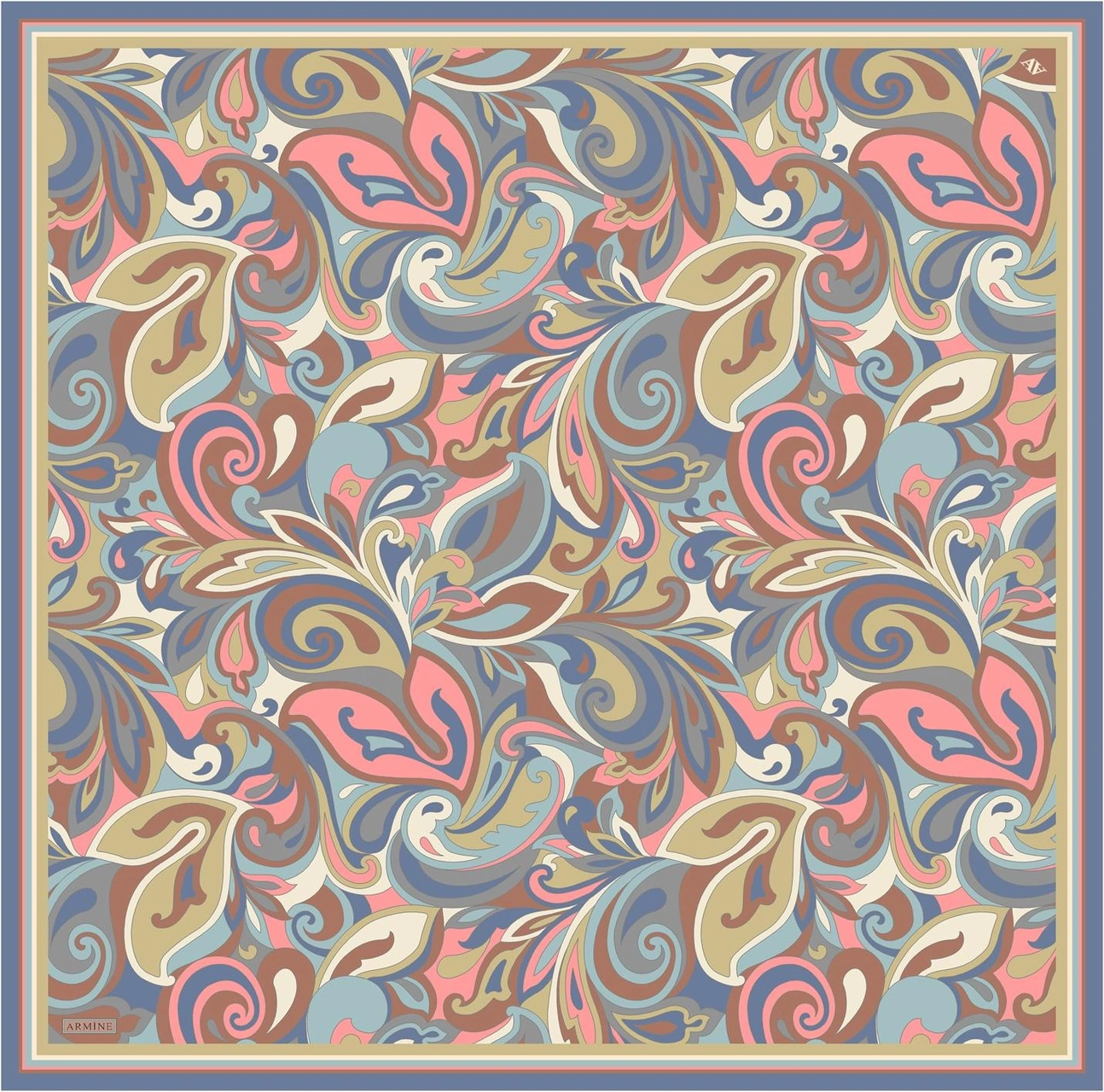 Armine Etnik Desenli Saf İpek Twill Eşarp 9323d 02 Mor