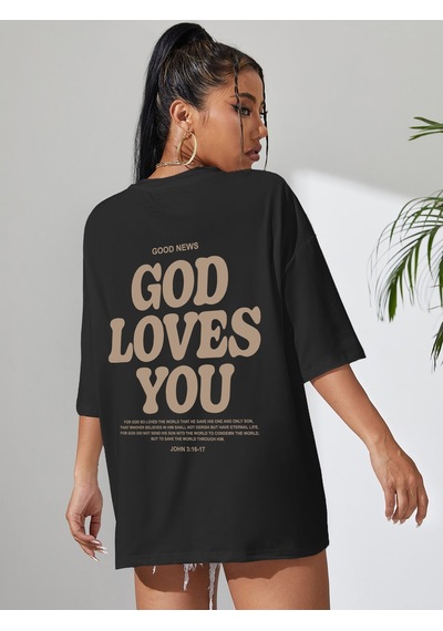 Uyguntarz Good Loves You Baskılı Unisex Oversize Tshirt Siyah