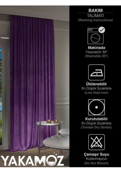 Yakamoz Kadife Görünüm Tatlı Mor Ada Fon Perde Ekstraforlu Velvet Touch Serisi Tatlı Mor