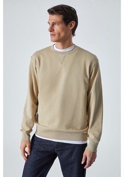 Grımelange Bonell Erkek %100 Pamuk Relaxed Bisiklet Yaka Uzun Kollu Vizon Sweatshirt Vizon