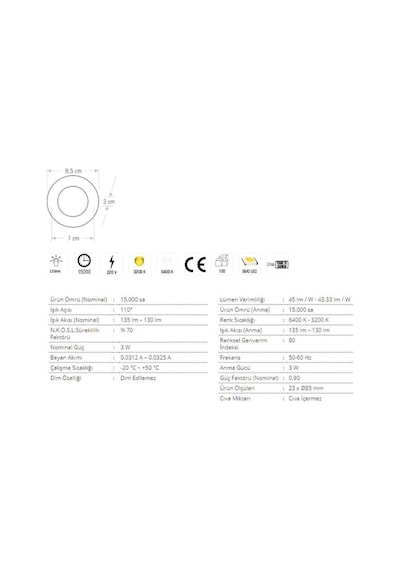 Cata 3w Sıva Altı Led Panel Spot Ct-5144 - Gün Işığı - Alüminyum Beyaz