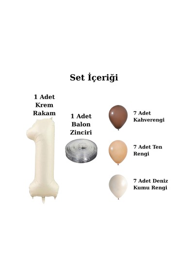 8 Yaş Retro Kahve Bej Ten Rengi Doğum Günü Seti Bej Folyo Rakam Çok Renkli