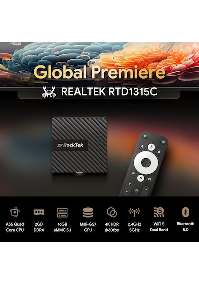 Rocktek Gb1 Mini 2gb+32gb Android Tv Box 4k Netflix Lisanslı Yapay Zeka Çipli Google Sertifikalı