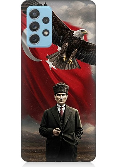 Samsung Galaxy A52 Uyumlu Bayrak Önünde Mustafa Kemal Atatürk Desenli Silikon Kılıf Çok Renkli