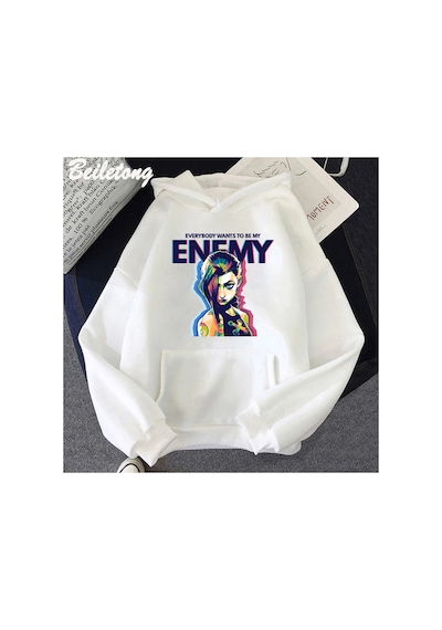 Tarzsokak Beyaz Jinx Arcane Hoodie Düşman Serin Grafik Sudaderas S