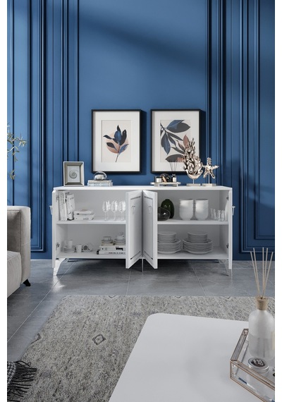 TREND KONSOL MDF MEBRAN KAPAK BEYAZ GÜMÜŞ