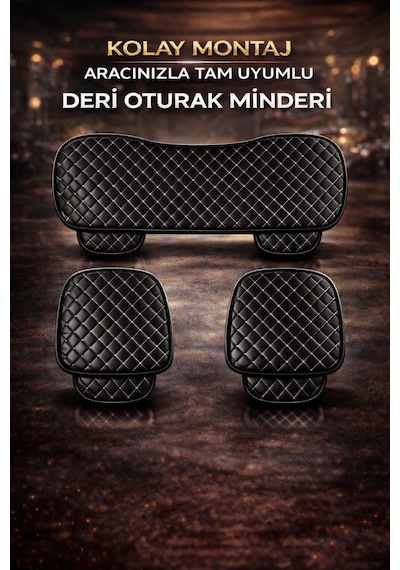 Peugeot Bipper 2008-2017 Uyumlu 3 Parça Deri Oturak Minder Siyah - Beyaz