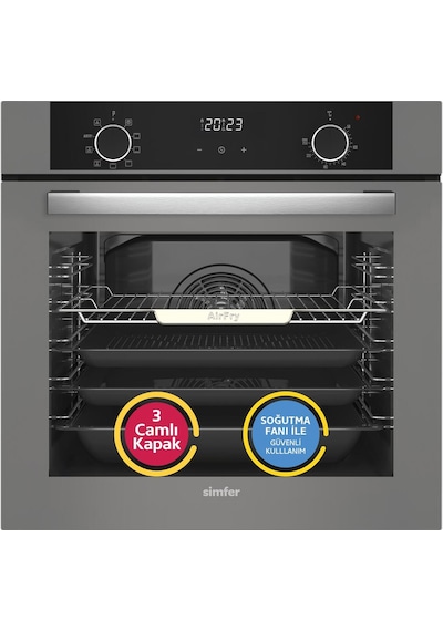 Simfer 8217 10 Fonksiyon Airfry Gri Cam Ankastre Fırın Dijital