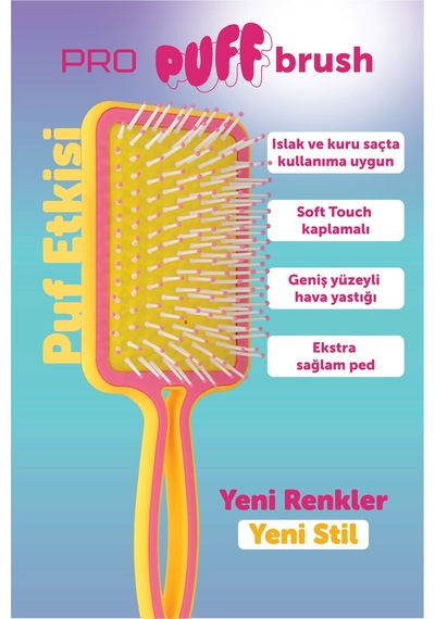 Beauty Pro Puf Açma Tarama Saç Fırçası - Geniş Yüzey Soft Touch Hava Yastıklı Puf Saç Fırçası Sarı