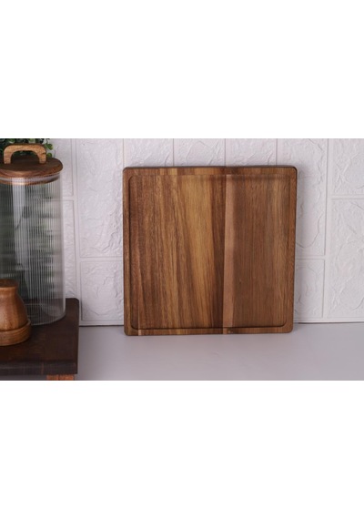 Atby Akasya Doğal Ahşap Ayaklı Kare Sunum Tepsisi Kahvaltı Peynir Meze Servis Tahtası 26x26cm Ahşap