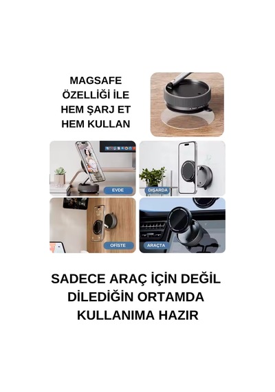 Wearfitpro Her Alana Uyumlu 360 Derece Dönebilen Çok Açılı Magsafe Özellikli Güçlü Telefon Tutucu Beyaz