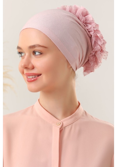 Melodi Scarf Tesettür Fırfırlı Bone Pudra Pudra