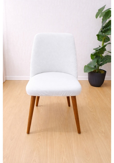 Mutfak Sandalye Kılıfı-büyük Oval Likral Kum Desen Yıkanabilir Lastikli Sandalye Örtüsü Chair Cover Krem