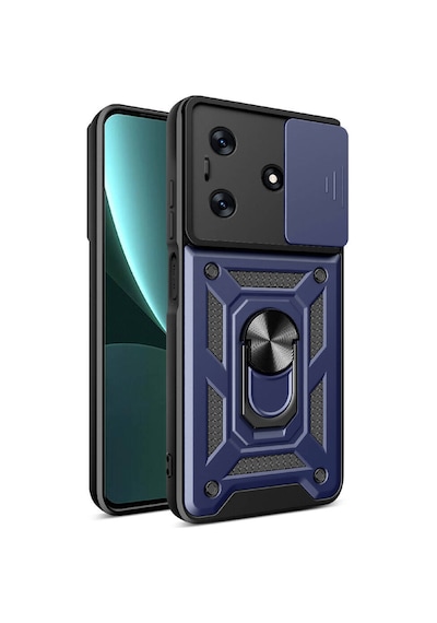 Nourthkiingdom Tecno Spark 10c Kılıf Magnetik Standlı Kamera Korumalı Nrtk Sürgülü Vega Kapak - Mavi Mavi