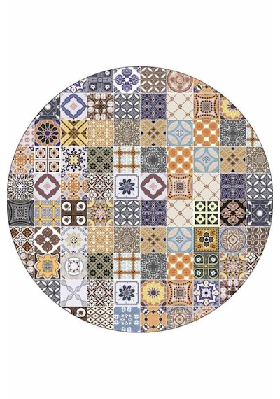Mavi Çini Desenli Banyo Halısı Klozet Oval Paspas Seti Bs084n11