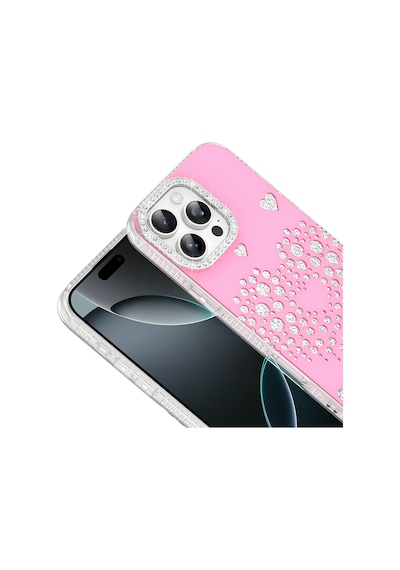 Maks Technology Apple iPhone Uyumlu 16 Pro Max Kılıf Damla Taşlı Mkst Rivas Sert Pc Kapak - Pembe
