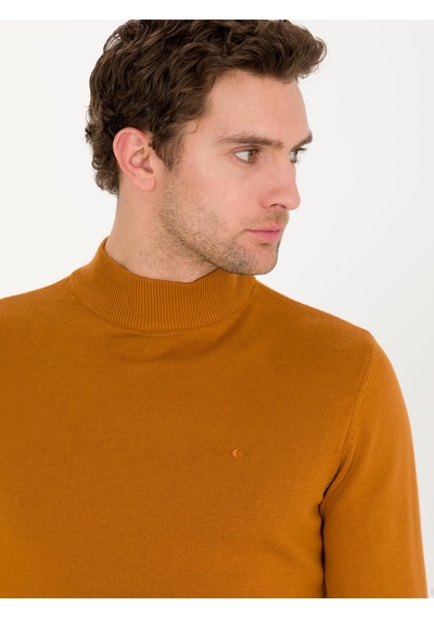 Cacharel Tarçın Slim Fit Pamuk Karışımlı Yarım Balıkçı Basic Triko Kazak Turuncu