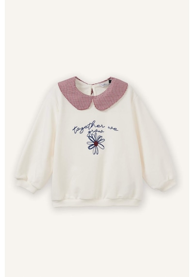 Defacto Regular Fıt Büyük Yaka Floral Kalın Sweatshirt Kumaşı Sweatshirt Kız Bebek G8154a526sper99 Ekru-er99