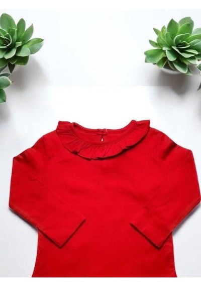 Çikoby Kız Bebek Yakası Fırfırlı Kırmızı Bluz-14852 Kırmızı