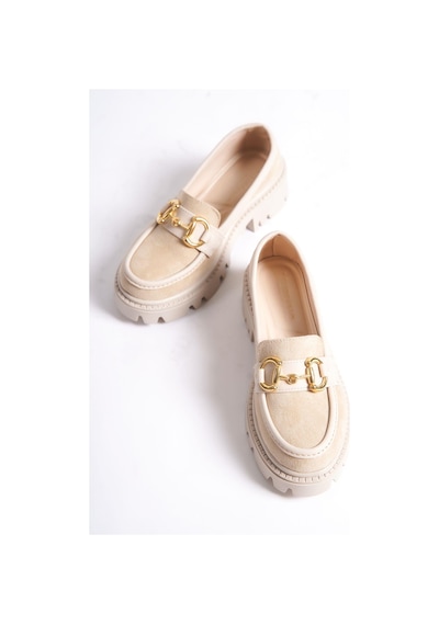 Mubiano Mb1170-bj Kalın Taban Lüx Süet Tokalı Bej Kadın Kolej Loafer Bej