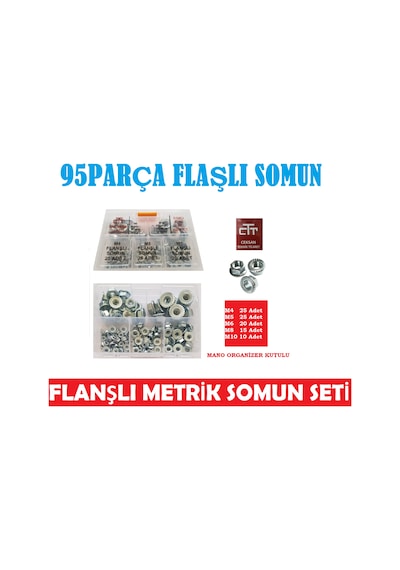 Flanşlı Pullu Somun Seti 95 Parça M4-M5-M6-M8-M10