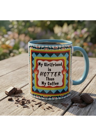 My Girlfriend İs Hotter Than My Coffee Renkli Tasarım Hediyelik Sevgili Kupası Çok Renkli
