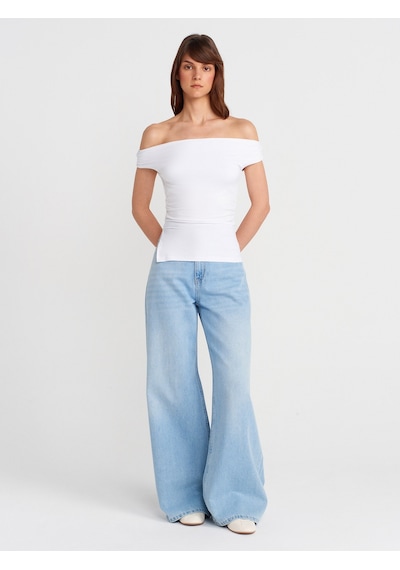 Dilvin 31865 Omuzları Açık Büzgülü Top-beyaz Beyaz