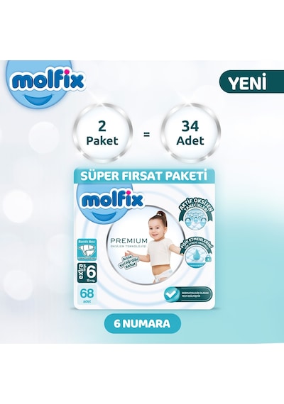 Molfix Premium Süper Fırsat Paketi 6 Beden 68 Adet 6 Numara 2'li