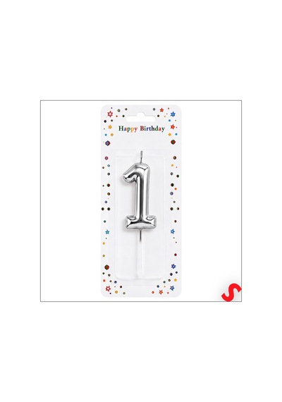 1 Rakam Mum Gümüş - 10 Cm