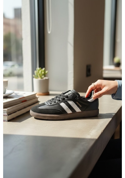 Enoch Unisex Samba Tarz Süet Detaylı Günlük Sneaker Spor Ayakkabı Siyah Beyaz