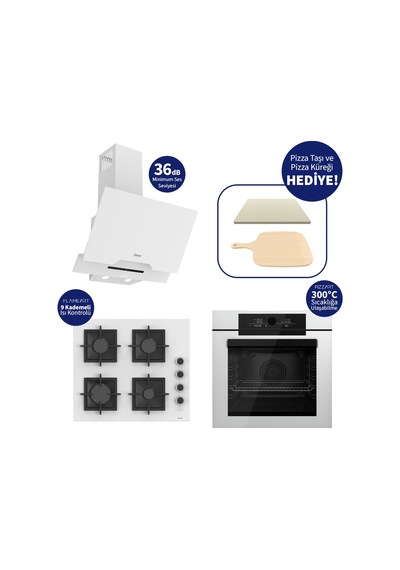 Ferre Pizzart & Fryart QEP65CB+SC206-FA+D064-SA Döküm Izgara Ankastre Set Beyaz