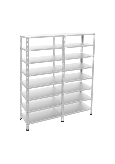 8 Katlı Duble Galvaniz Çelik Raf - Depo, Arşiv, Kiler, Dosya, Market Rafı 31x75 Cm-250 Cm-0.70cm Gri