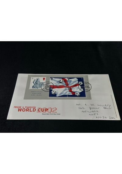 Futbol Temalı 2002 Dünya Kupası İngiltere İlk Gün Zarfı Royal Mail Fdc Postadan Geçmiş