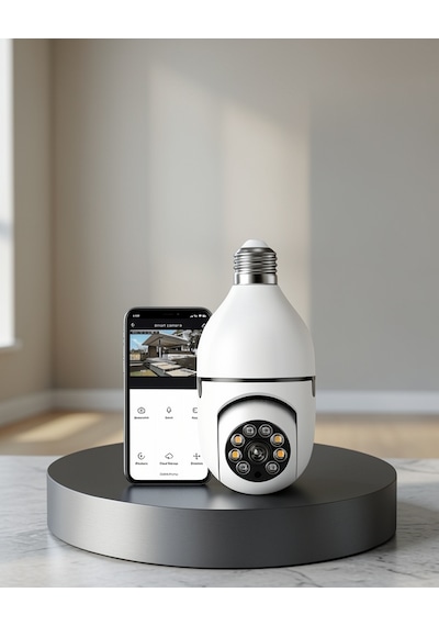 Akıllı Güvenlik Kamerası, Duya Takılabilir, Wi-fi, 360 , Hareket Sensörlü