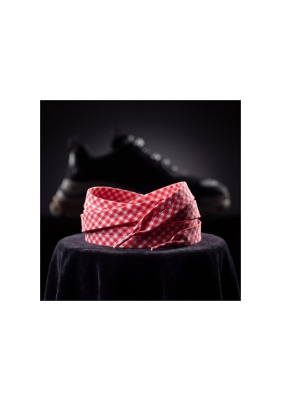 Last İcon Kırmızı Beyaz Ekose Desenli Yassı Ayakkabı Bağcığı Spor Sneaker Uyumlu Kırmızı & Beyaz
