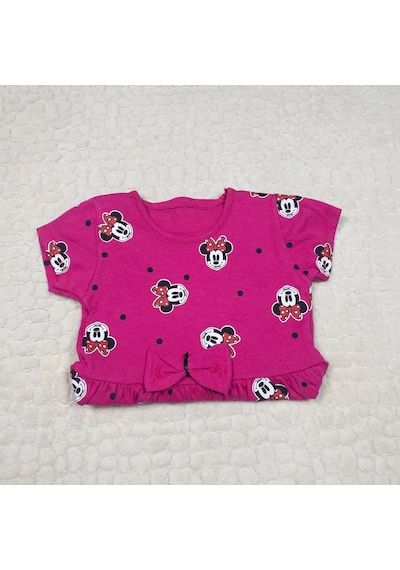 Momikon Minnie Mouse Desenli Fiyonk Detaylı Pamuklu Kız Çocuk Elbise Füşya