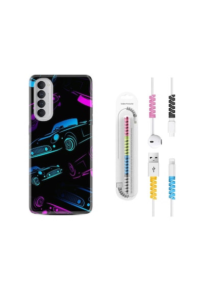 Oppo Reno 4 Pro Kılıf Kablo Koruyuculu Cars Neon 1618