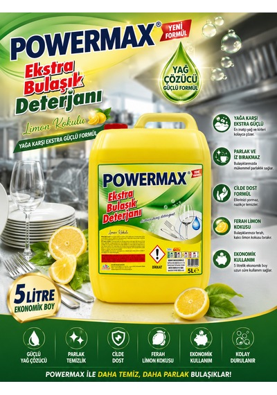 Powermax Extra Limonlu Bulaşık Deterjanı 5 L Elde Bulaşık Yıkama Deterjanı