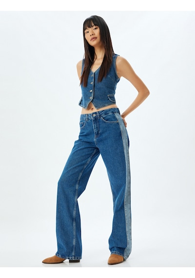 Koton Düz Paça Kot Pantolon Renk Bloklu Yüksek Bel Düğmeli Pamuklu - Longer Straight Fit Jean Orta İndigo 5wal40194md Indigo İndigo Koton Düz Paça Kot Pantolon Renk Bloklu Yüksek Bel Düğmeli Pamuklu - Longer Straight Fit Jean Orta İndigo 5wal40194md Indigo İndigo