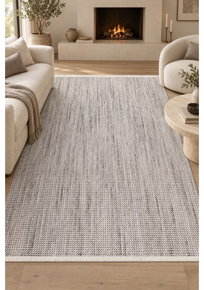 Ruyes Lofti Gri Bukle Dokuma Oturma Odası Koridor Halısı Robot Süpürge Uyumlu Kolay Temizlenebilir  Polyester Hali