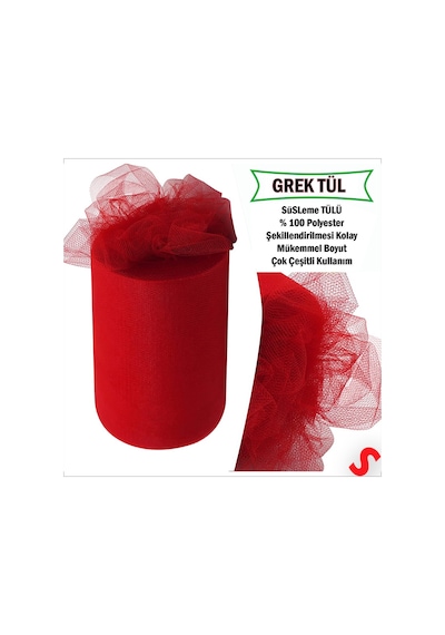 Süsleme Tülü Grek Tül Rulo, 66 Cm X 10 Mt - Kırmızı 0-99