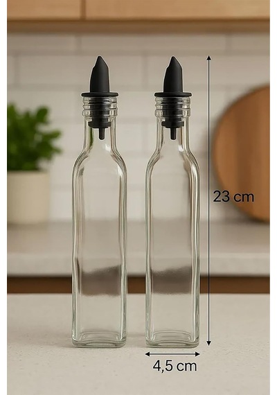 Cristallo 2'li Şeffaf Cam Silikon Tıpalı Yağdanlık Seti 250 Ml Çok Renkli