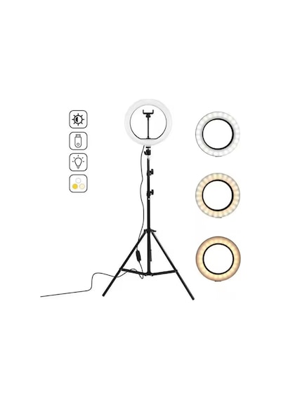 Youtuber Tiktok Çekim Işıklı Makyaj Işığı Ring Light 10 İnç Extra Büyük Boy Led 3 Renk 30 Mod 210 Cm