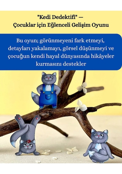 Kedi Dedektifi Ahşap Hafıza Eşleştirme Dikkat Zeka Oyunu 32 Parça