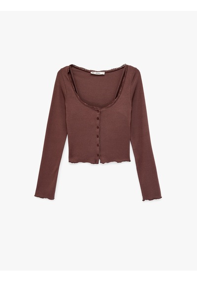 Koton Düğmeli Uzun Kollu U Yaka Katmanlı Modal Karışımlı Slim Fit Hırka Kahverengi 6sal90012ık Kahve