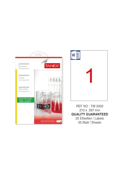 Tanex Tw-2000 210X297MM Şeffaf Laser Etiket 25 Li
