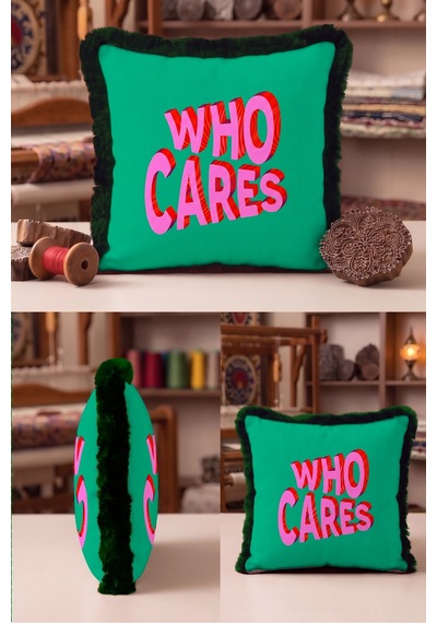 Who Cares Yazılı Pop Art Saçaklı Yastık Kılıfı - Slogan Temalı Yeşil Siyah Püsküllü Kırlent Kılıfı Serin Yörünge Aura Who Cares Yazılı Pop Art Saçaklı Yastık Kılıfı - Slogan Temalı Yeşil Siyah Püsküllü Kırlent Kılıfı Serin Yörünge Aura