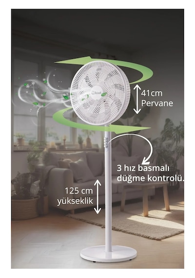 Kiwi KFAN-7627 Salınım Fonksiyonlu Ultra Sessiz Stand Vantilatör