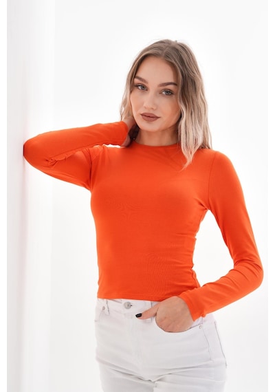 Likralı Pamuk Tişört-slim Fit -turuncu Turuncu