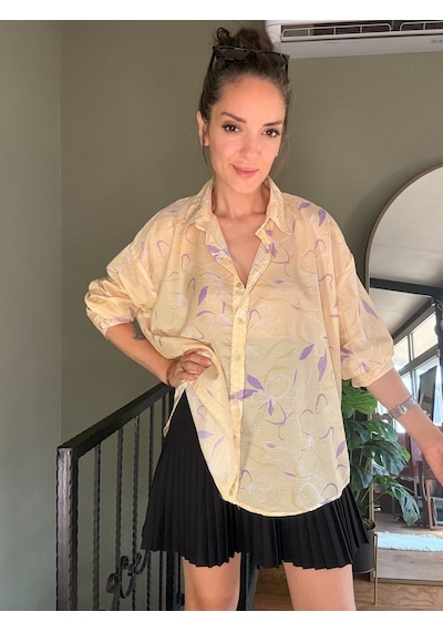 Ali Butik Sarı Desenli Rahat Kalıp Gömlek